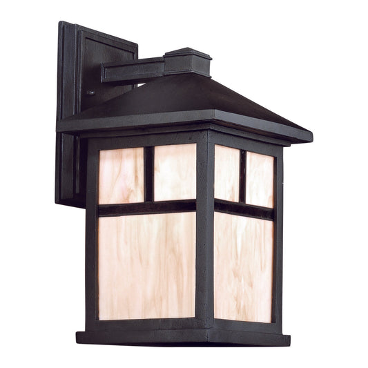 Forte Lighting Cardiff 8" Die Cast Aluminum Black Outdoor Wall Light With Honey Glass Panels Shade