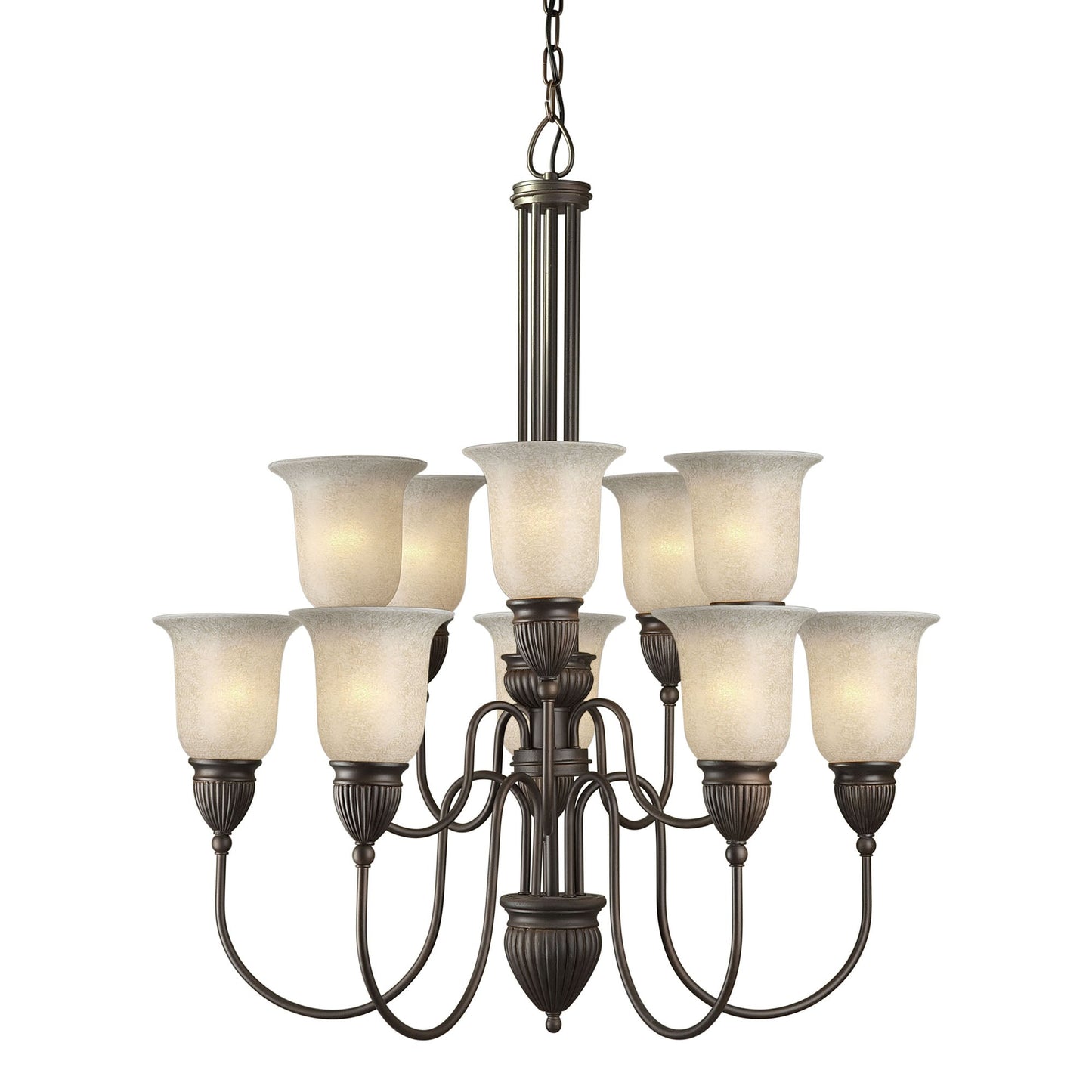 Forte Lighting Carmen 31" 10-Light Steel Antique Bronze Round Chandelier With Mica Flake Glass Shades