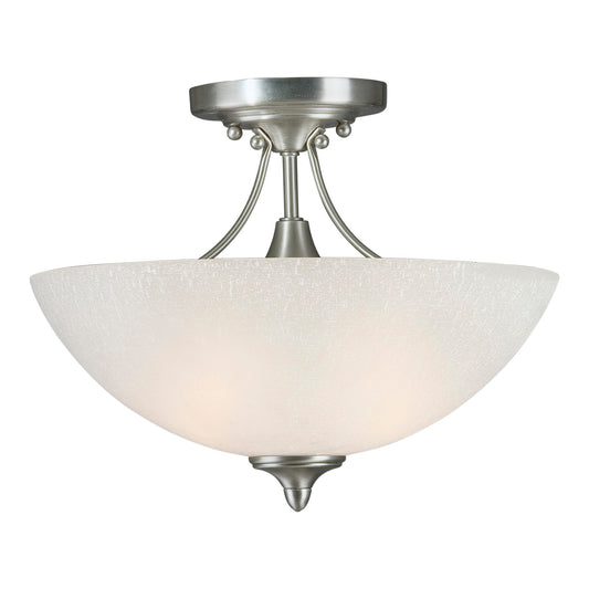 Forte Lighting Carson 14" 2-Light Steel Brushed Nickel Semi-Flush Mount With White Linen Glass Shade