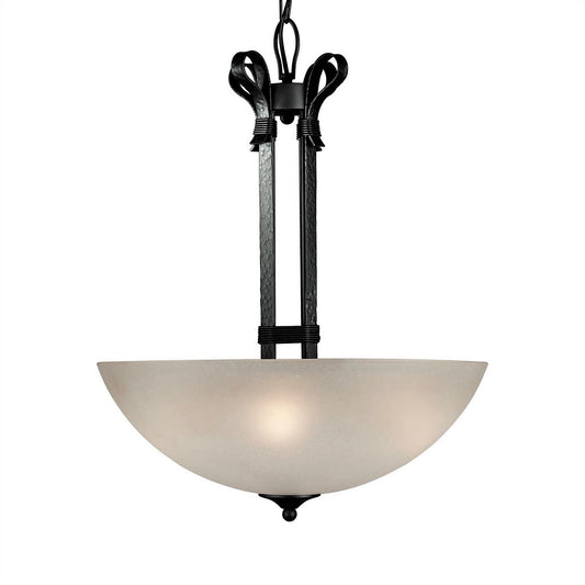 Forte Lighting Carson 20" 4-Light Steel Natural Iron Bowl Pendant With Shaded Umber Glass Shade