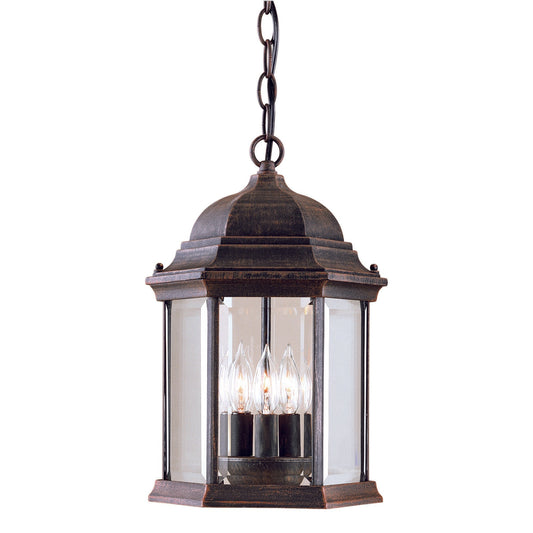 Forte Lighting Chester 10" 3-Light Die Cast Aluminum Painted Rust Finish Outdoor Pendant Light With Clear Beveled Glass Panels Shade