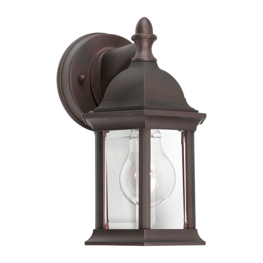 Forte Lighting Chester 5" 1-Light Die Cast Aluminum Antique Bronze Outdoor Wall Light With Clear Beveled Glass Panels Shade