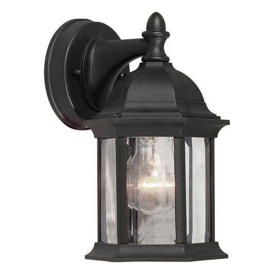 Forte Lighting Chester 5" 1-Light Die Cast Aluminum Black Outdoor Wall Light With Clear Beveled Glass Panels Shade