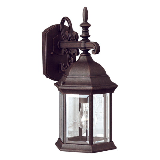 Forte Lighting Chester 8" 1-Light Die Cast Aluminum Painted Rust Finish Outdoor Wall Light With Clear Beveled Glass Panels Shade