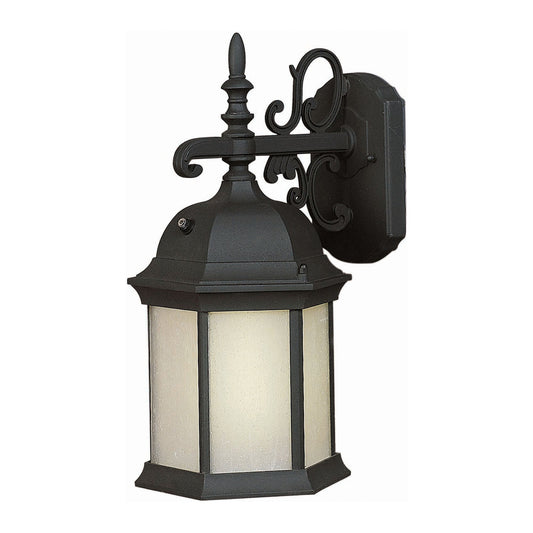 Forte Lighting Chester 8" 1-Light Fluorescent Die Cast Aluminum Black Outdoor Wall Light With Frosted Seeded Glass Panels Shade