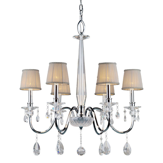 Forte Lighting Cirrus 29" 6-Light Steel Chrome Round Chandelier With Fabric Shades