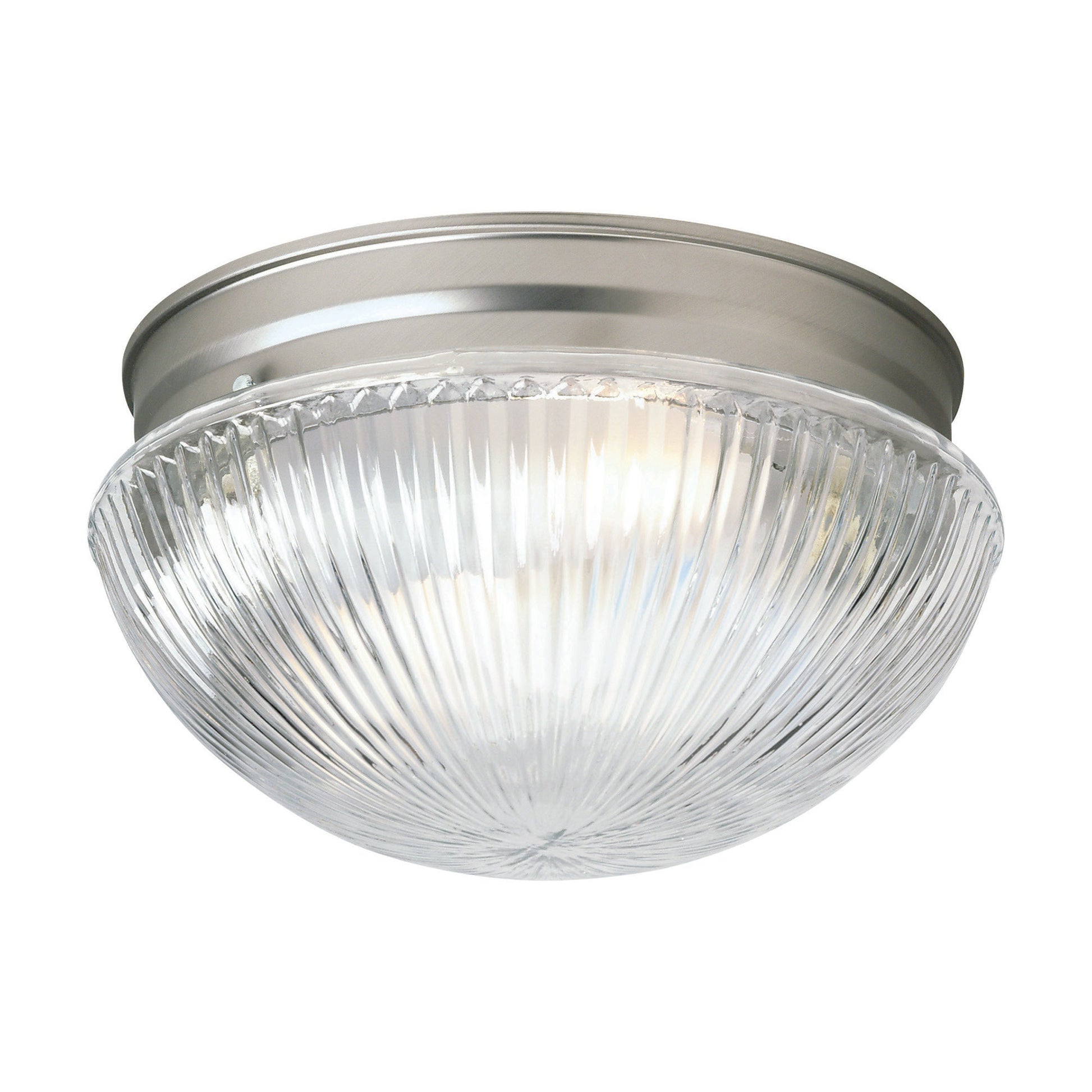 Forte Lighting Clair 8" 1-Light Steel Brushed Nickel Flush Mount With Clear Ribbed Glass Shade