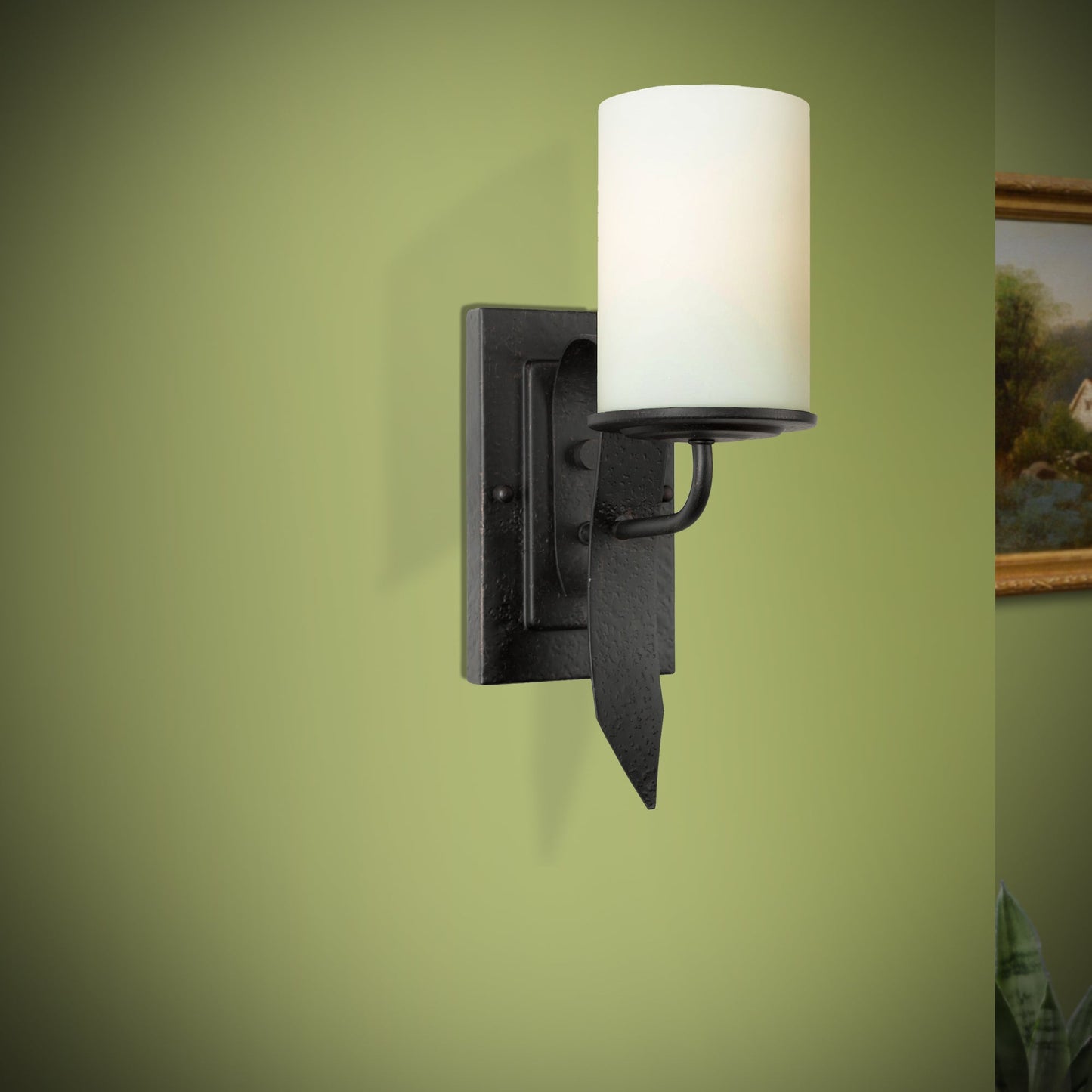 Forte Lighting Clark 5" 1-Light Steel Black Wall Sconce With Satin Opal Glass Shade