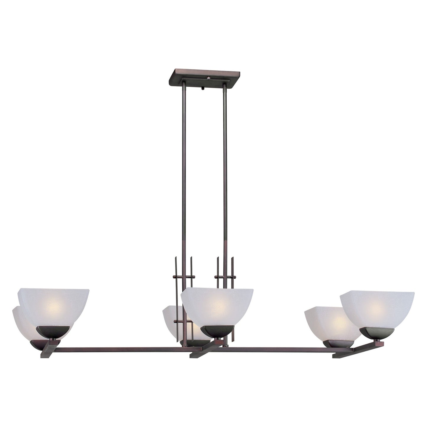 Forte Lighting Cora 43" 6-Light Steel Antique Bronze Chandelier With White Linen Glass Shades