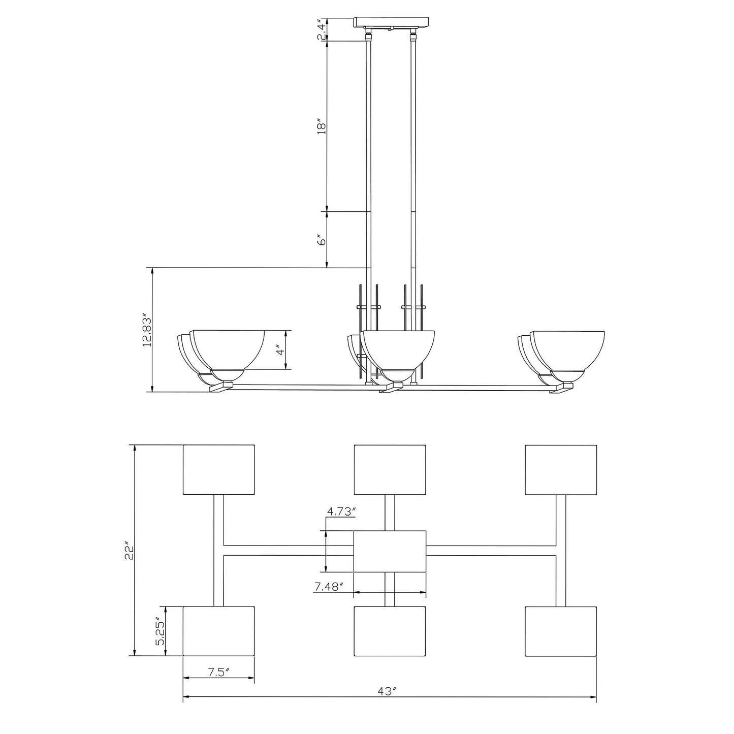 Forte Lighting Cora 43" 6-Light Steel Antique Bronze Chandelier With White Linen Glass Shades