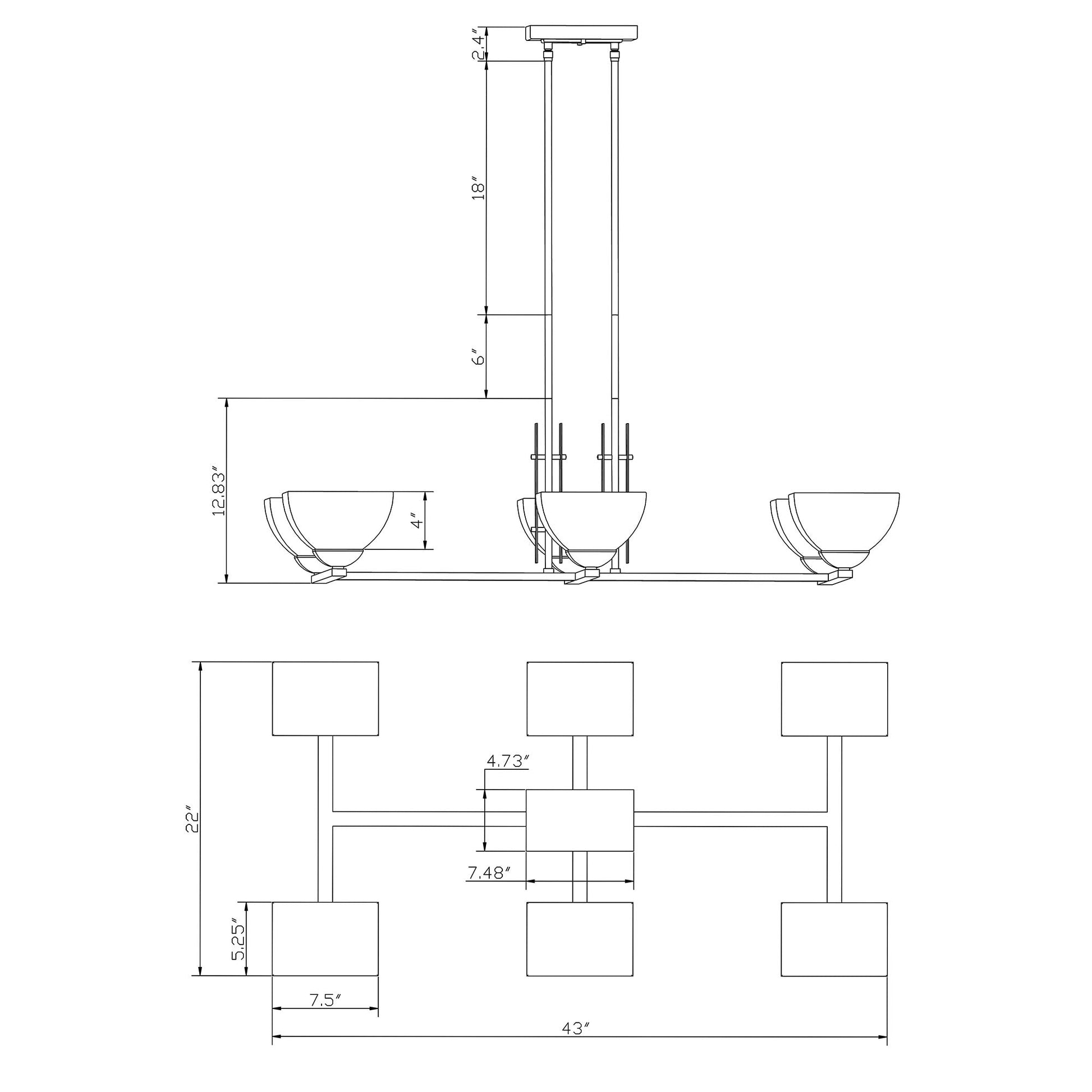 Forte Lighting Cora 43" 6-Light Steel Antique Bronze Chandelier With White Linen Glass Shades