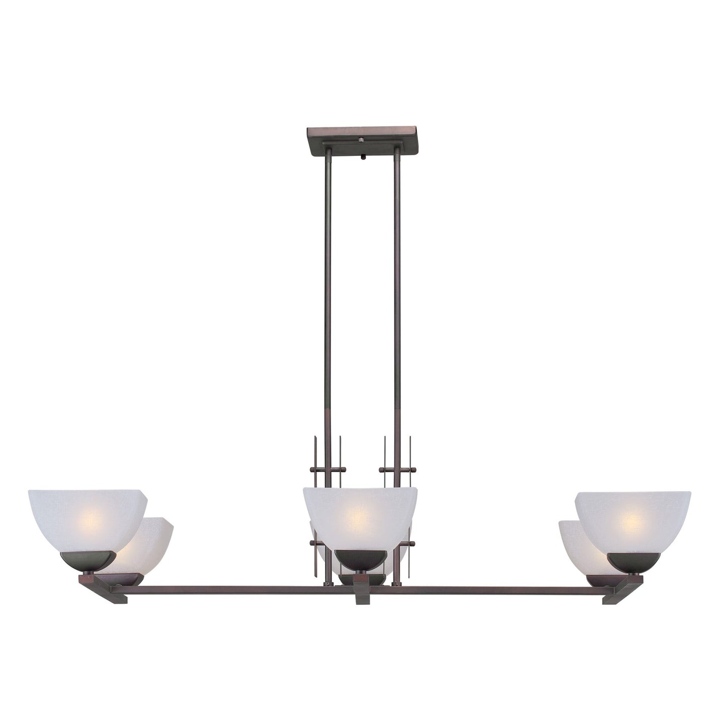 Forte Lighting Cora 43" 6-Light Steel Antique Bronze Chandelier With White Linen Glass Shades