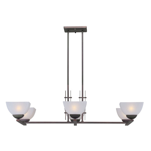 Forte Lighting Cora 43" 6-Light Steel Antique Bronze Chandelier With White Linen Glass Shades