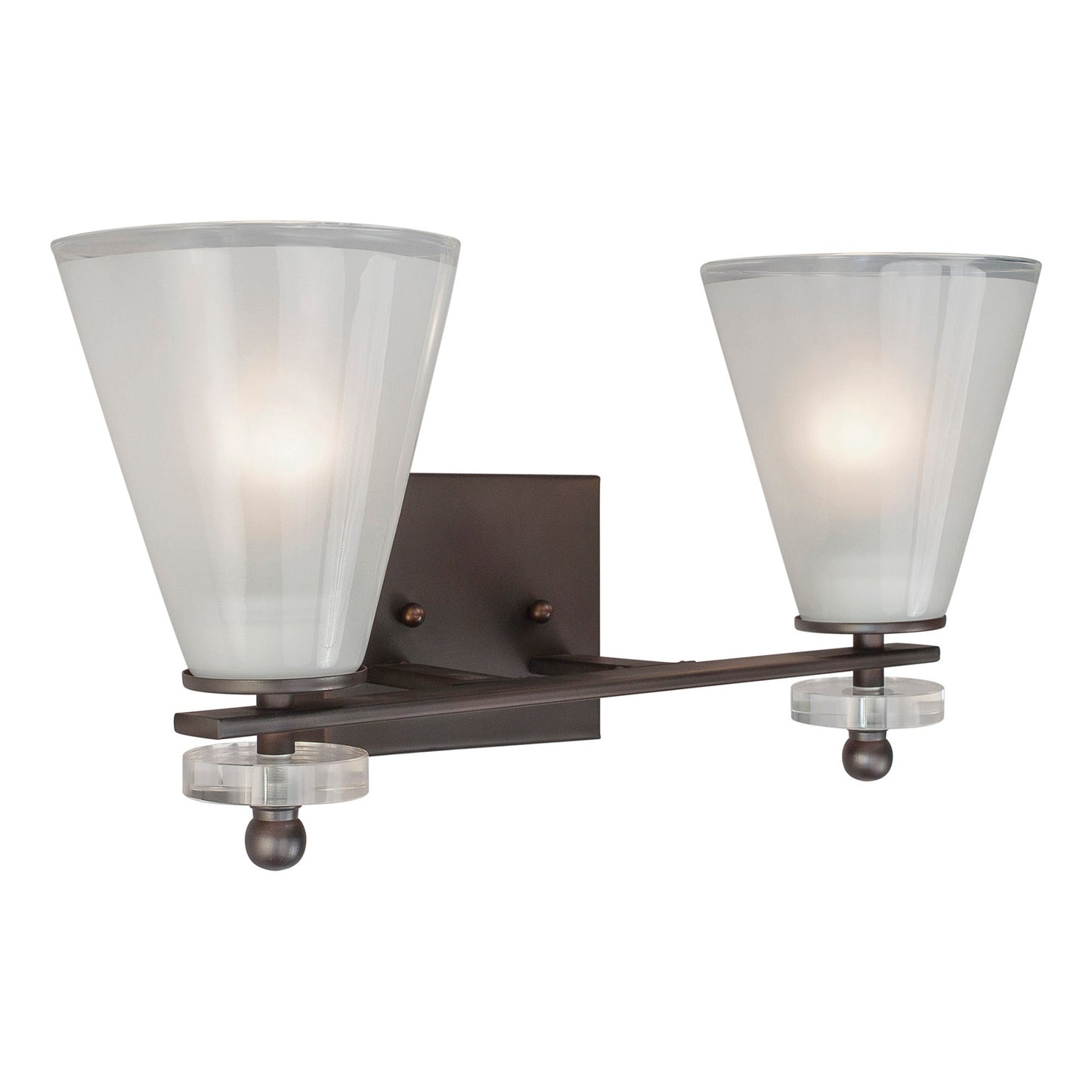 Forte Lighting Cyndy 18" 2-Light Steel Antique Bronze Bath Bar With Clear Outer & Sandblast Inner Glass Shades