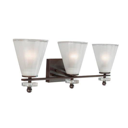 Forte Lighting Cyndy 26" 3-Light Steel Antique Bronze Bath Bar With Clear Outer & Sandblast Inner Glass Shades