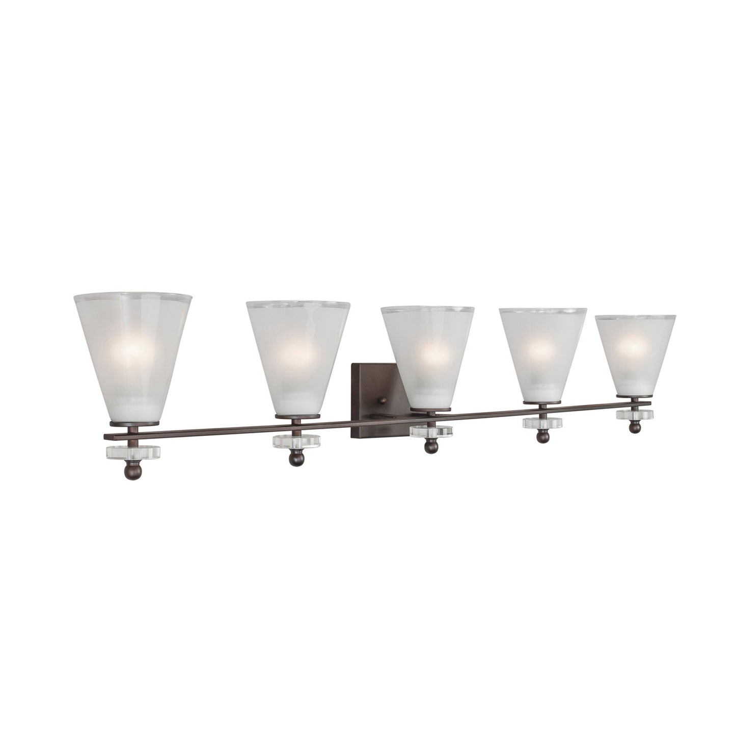 Forte Lighting Cyndy 46" 5-Light Steel Antique Bronze Bath Bar With Clear Outer & Sandblast Inner Glass Shades