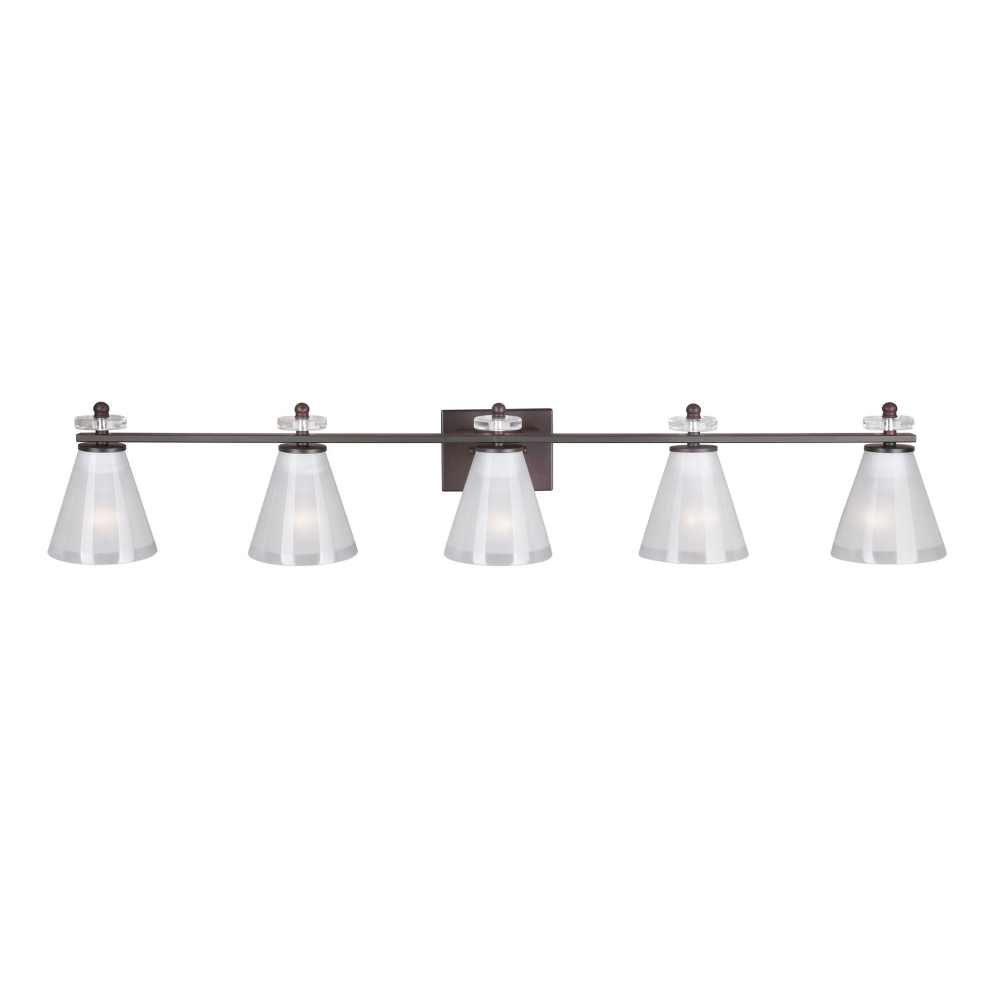 Forte Lighting Cyndy 46" 5-Light Steel Antique Bronze Bath Bar With Clear Outer & Sandblast Inner Glass Shades