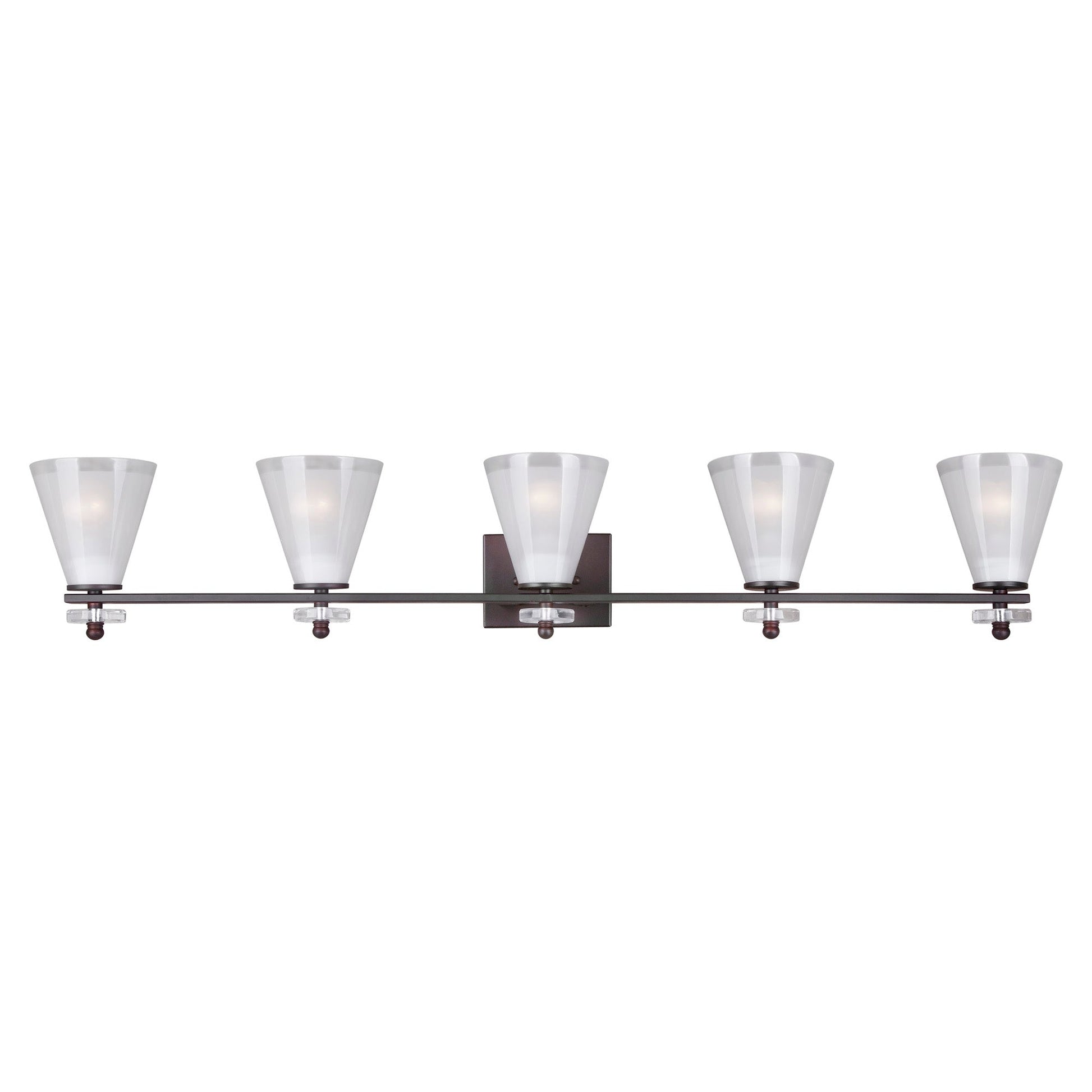 Forte Lighting Cyndy 46" 5-Light Steel Antique Bronze Bath Bar With Clear Outer & Sandblast Inner Glass Shades