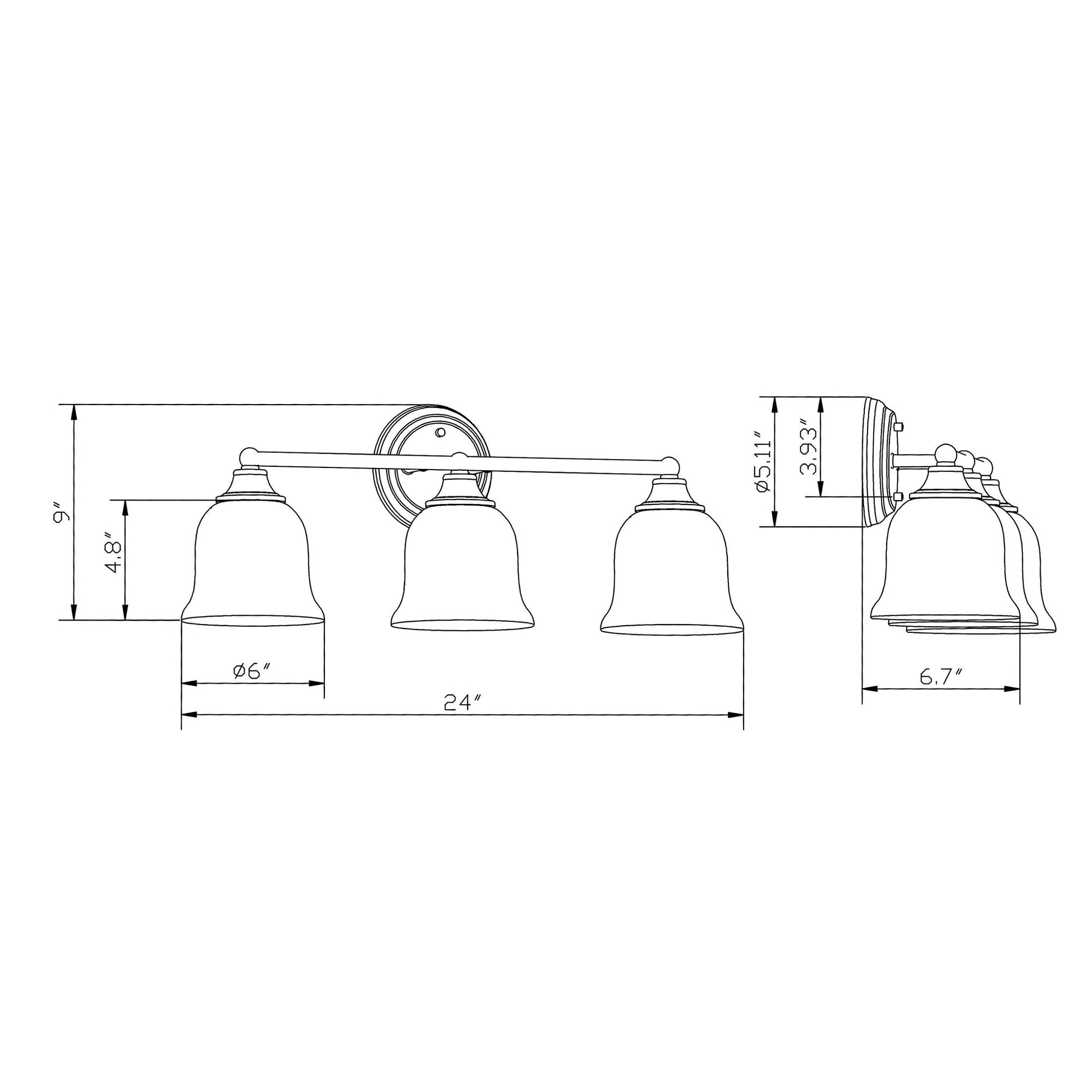 Forte Lighting Dani 24" 3-Light Steel Brushed Nickel Bath Bar With Satin Opal Glass Shades