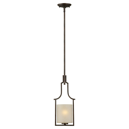 Forte Lighting Dax 8" Steel Antique Bronze Mini Pendant With Umber Linen Glass Shade