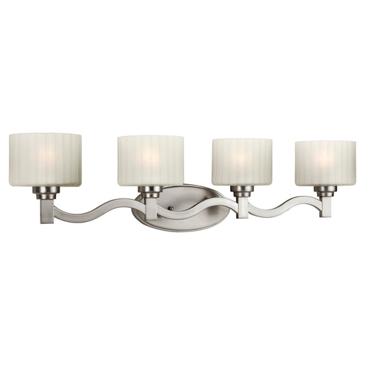 Forte Lighting Dayton 33" 4-Light Steel Brushed Nickel Bath Bar With Satin White Oval Glass Shades