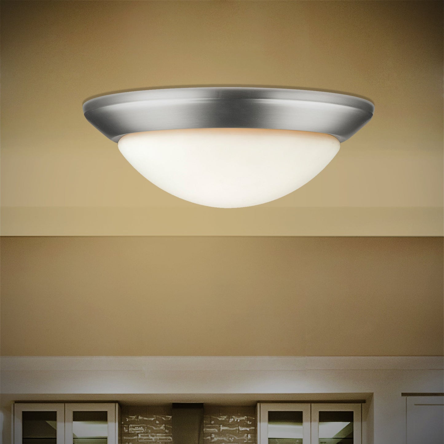 Forte Lighting Domo 14" 2-Light Steel Brushed Nickel Flush Mount With Satin Opal Glass Shade