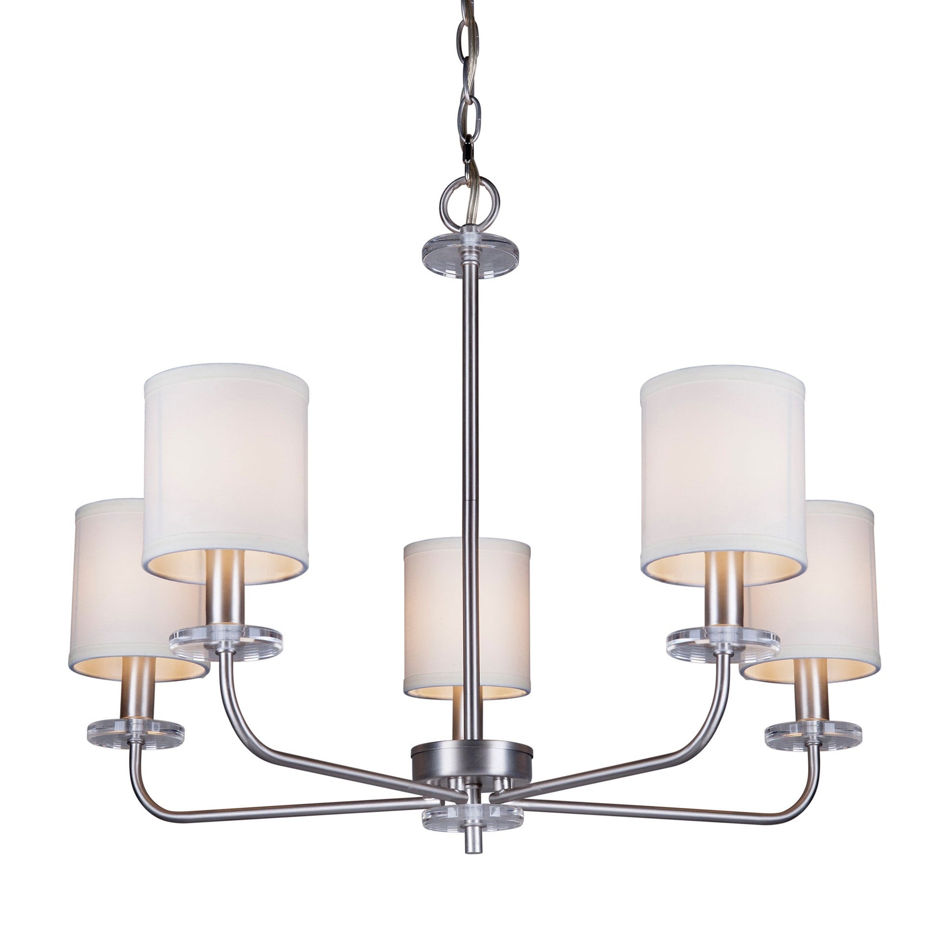 Forte Lighting Drake 27" 5-Light Steel Brushed Nickel Chandelier With Off White Linen Shades