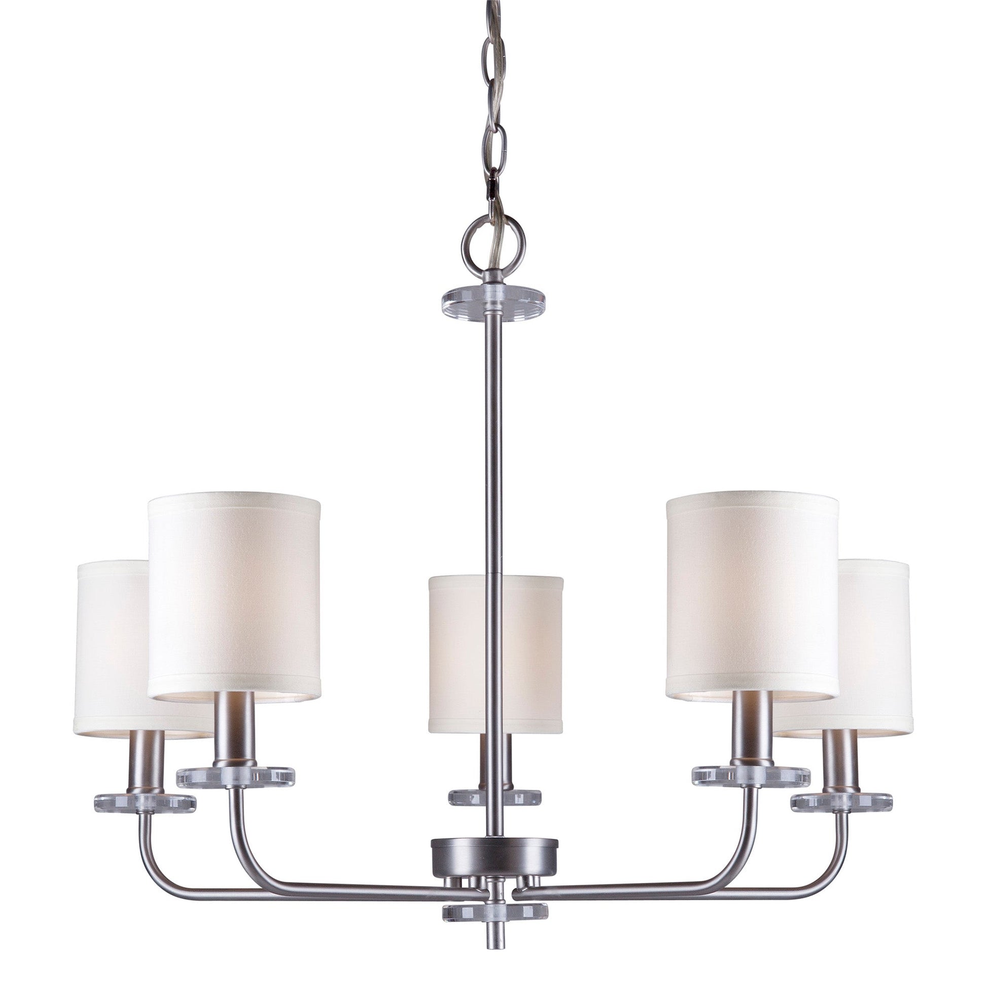 Forte Lighting Drake 27" 5-Light Steel Brushed Nickel Chandelier With Off White Linen Shades