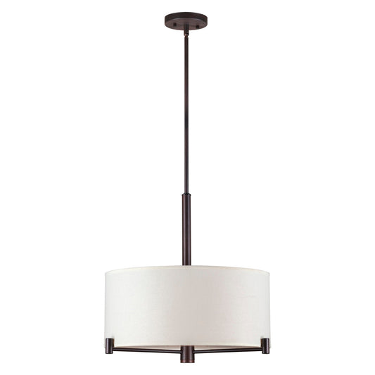Forte Lighting Dru 36" 3-Light Steel Antique Bronze Pendant With Off White Drum Linen Shades