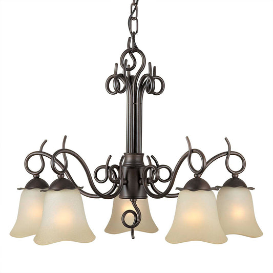 Forte Lighting Duo 24" 5-Light Steel Antique Bronze Chandelier With Shaded Umber Glass Shades