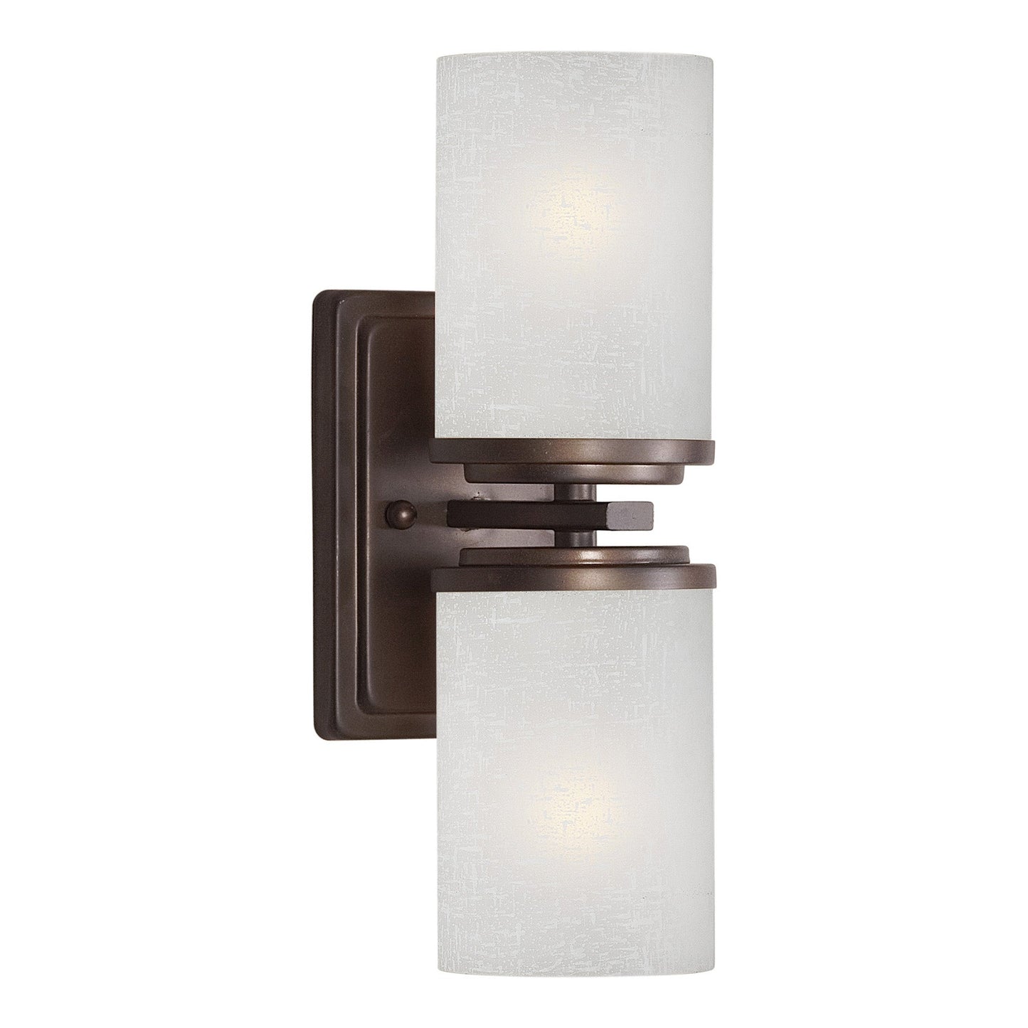 Forte Lighting Duo 5" 2-Light Steel Antique Bronze Round Wall Sconce With White Linen Glass Shade