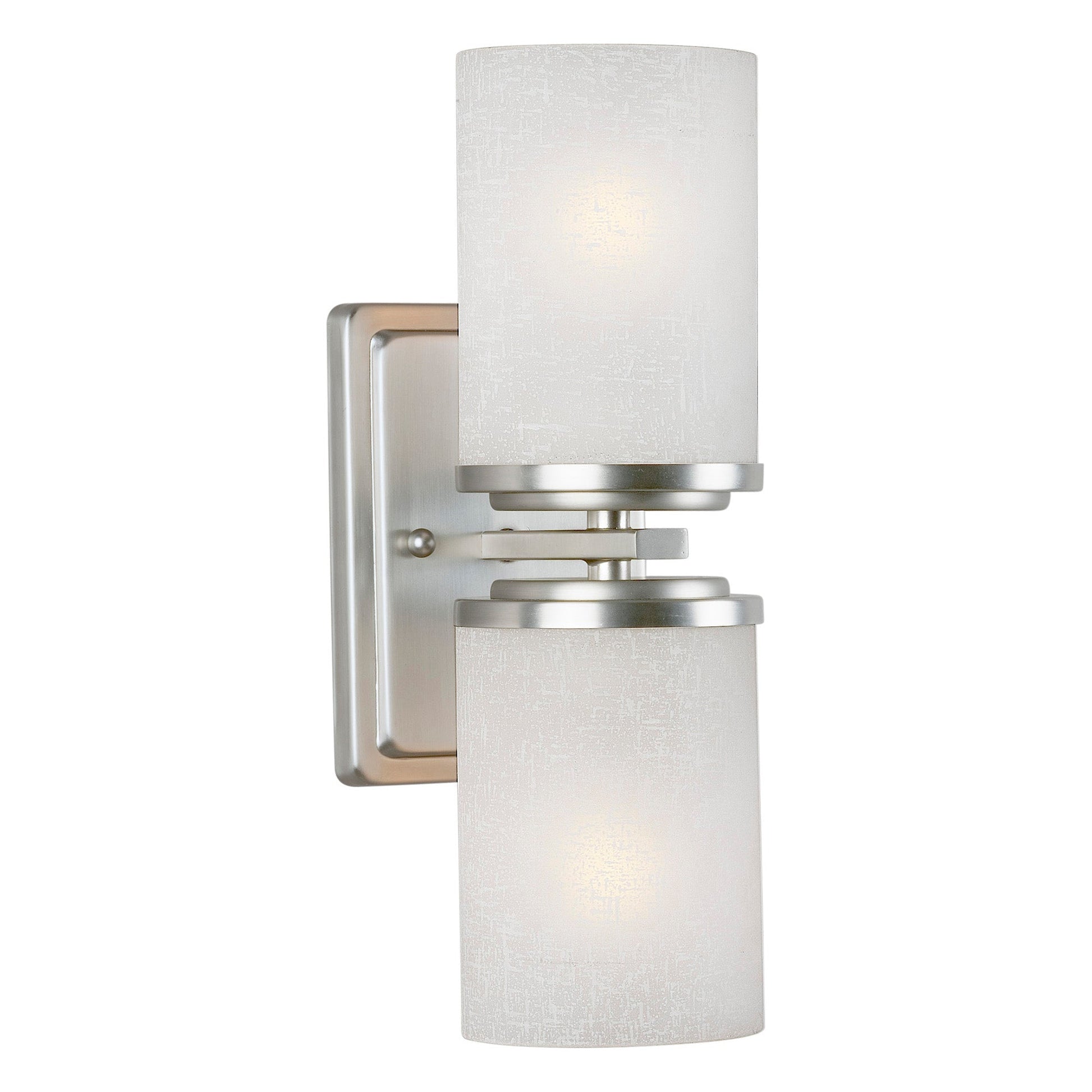 Forte Lighting Duo 5" 2-Light Steel Brushed Nickel Outdoor Round Wall Sconce With White Linen Glass Shade