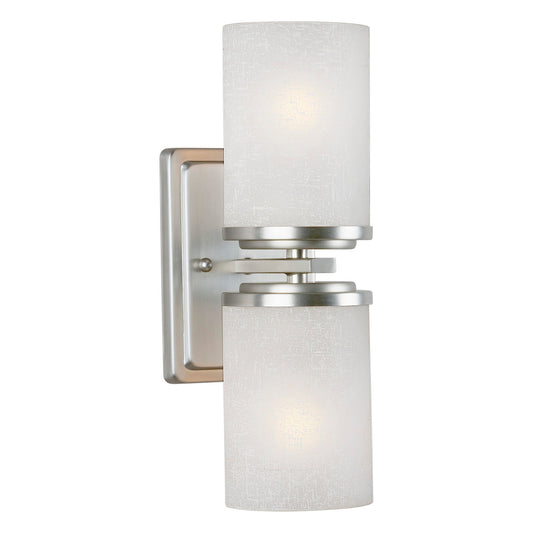 Forte Lighting Duo 5" 2-Light Steel Brushed Nickel Outdoor Round Wall Sconce With White Linen Glass Shade