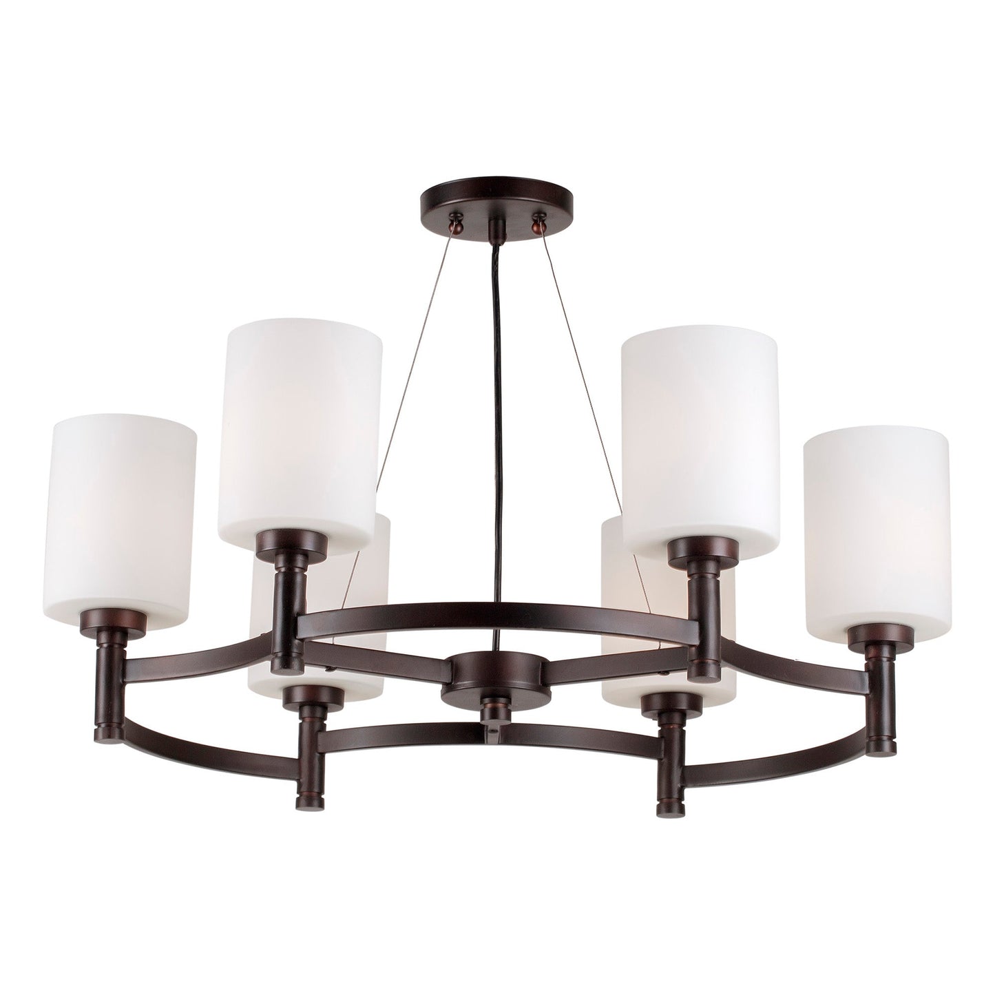 Forte Lighting Earl 30" 6-Light Steel Antique Bronze Chandelier With Satin Opal Glass Shades