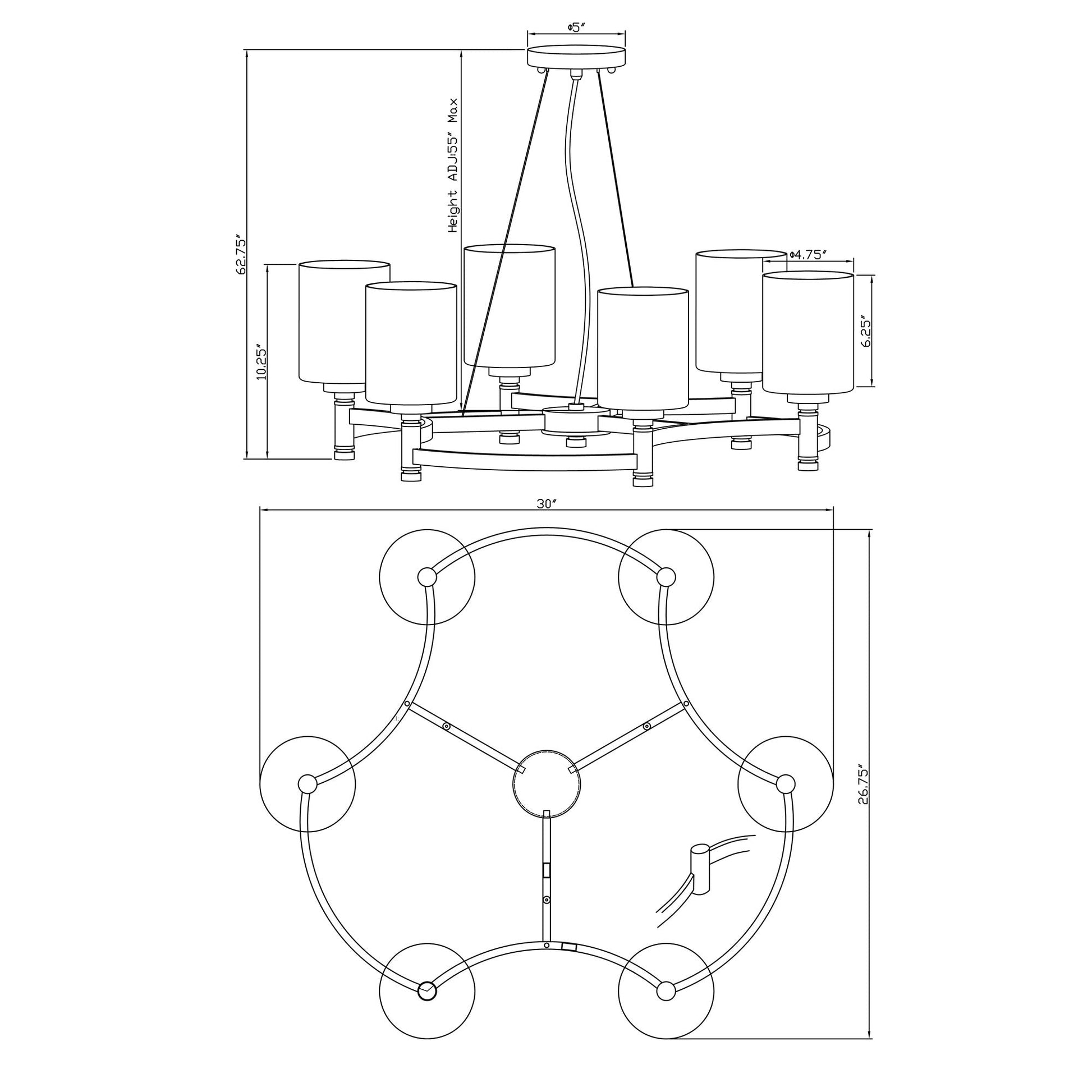 Forte Lighting Earl 30" 6-Light Steel Antique Bronze Chandelier With Satin Opal Glass Shades