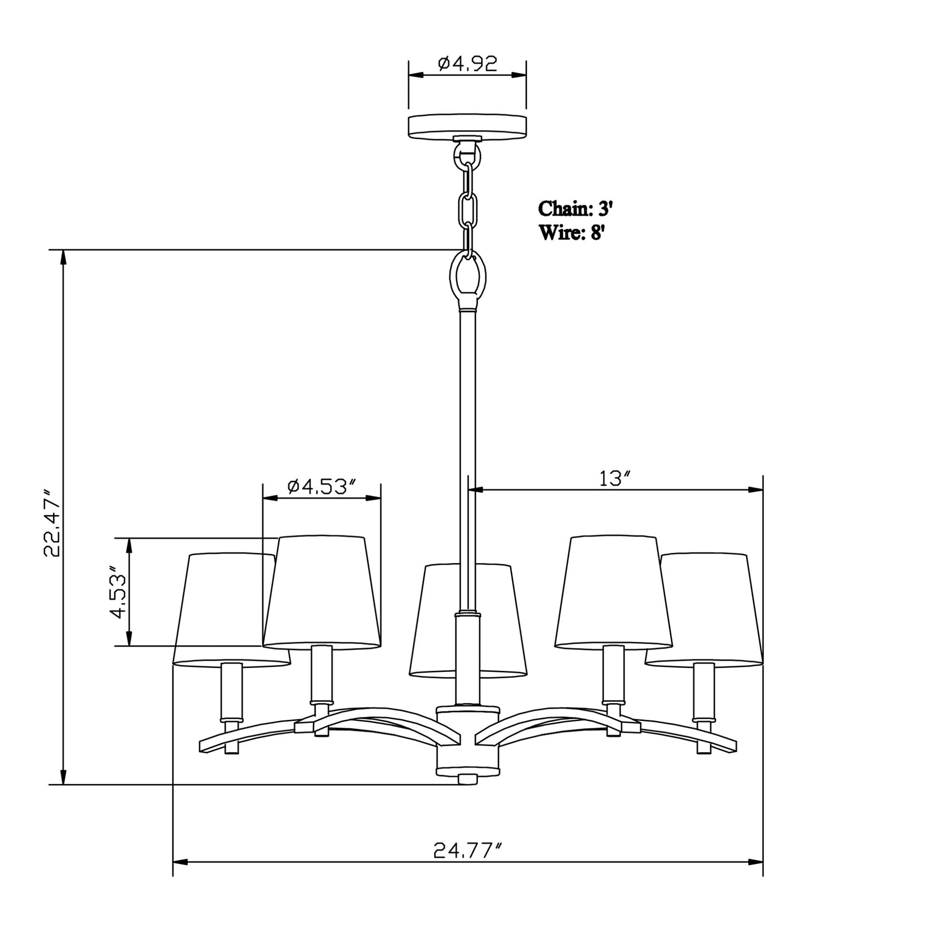 Forte Lighting Eathan 25" 5-Light Steel Brushed Nickel Round Chandelier With Off White Linen Shades