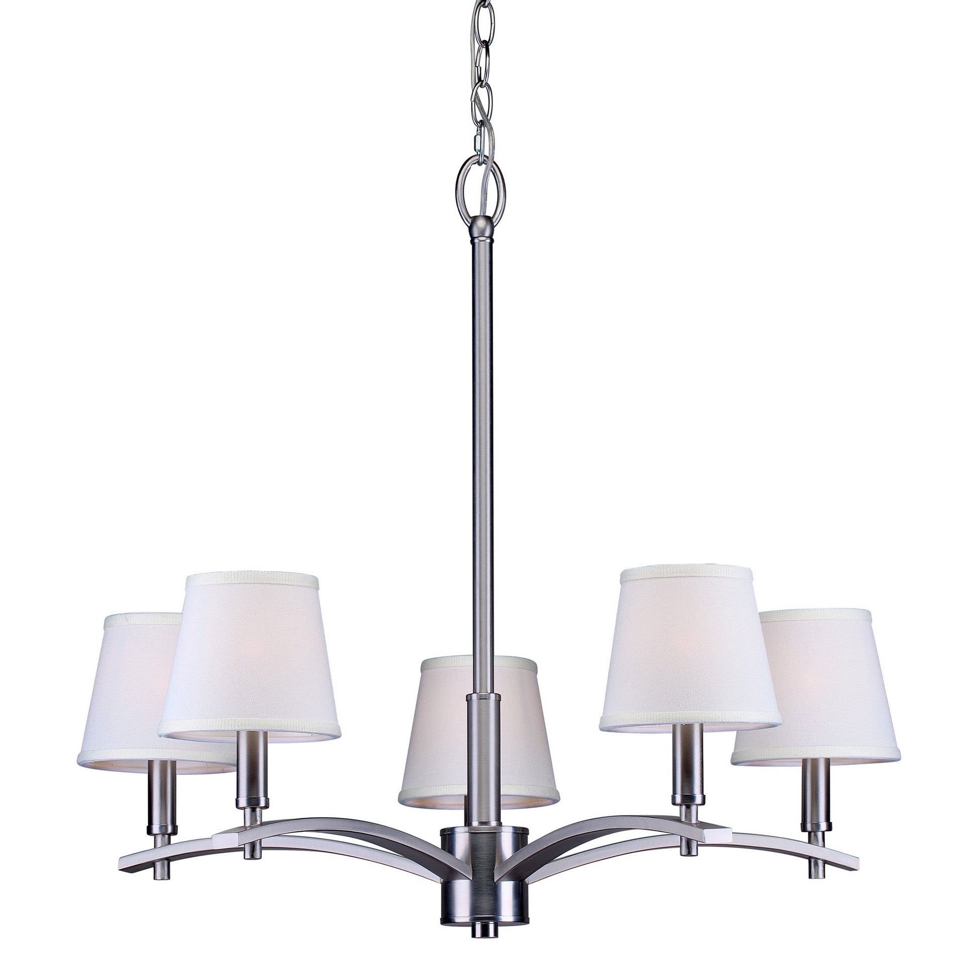 Forte Lighting Eathan 25" 5-Light Steel Brushed Nickel Round Chandelier With Off White Linen Shades