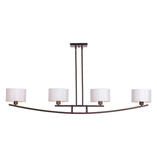 Forte Lighting Elliot 59" 4-Light Steel Linear Antique Bronze Pendant With White Linen Drum Shades