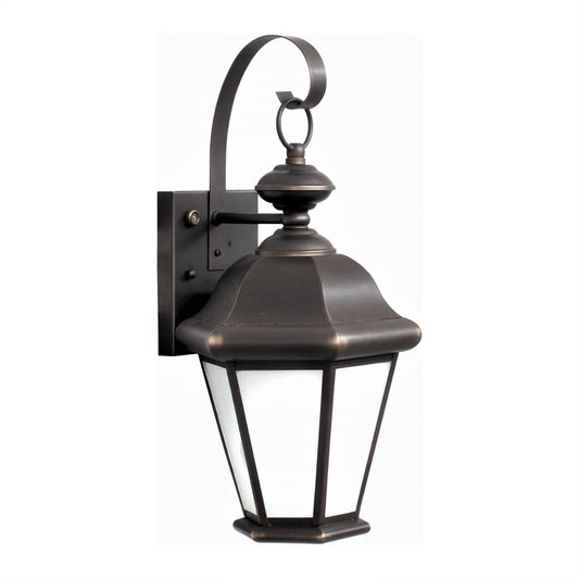 Forte Lighting Eloise 9" Brass Fluorescent Bulb Royal Bronze Outdoor Wall Light With Frosted Seeded Glass Panels Shade