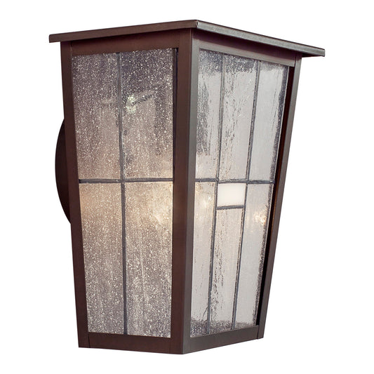 Forte Lighting Emma 8" Steel Antique Bronze Outdoor Wall Light With Clear Seeded & White Art Glass Panels Shade