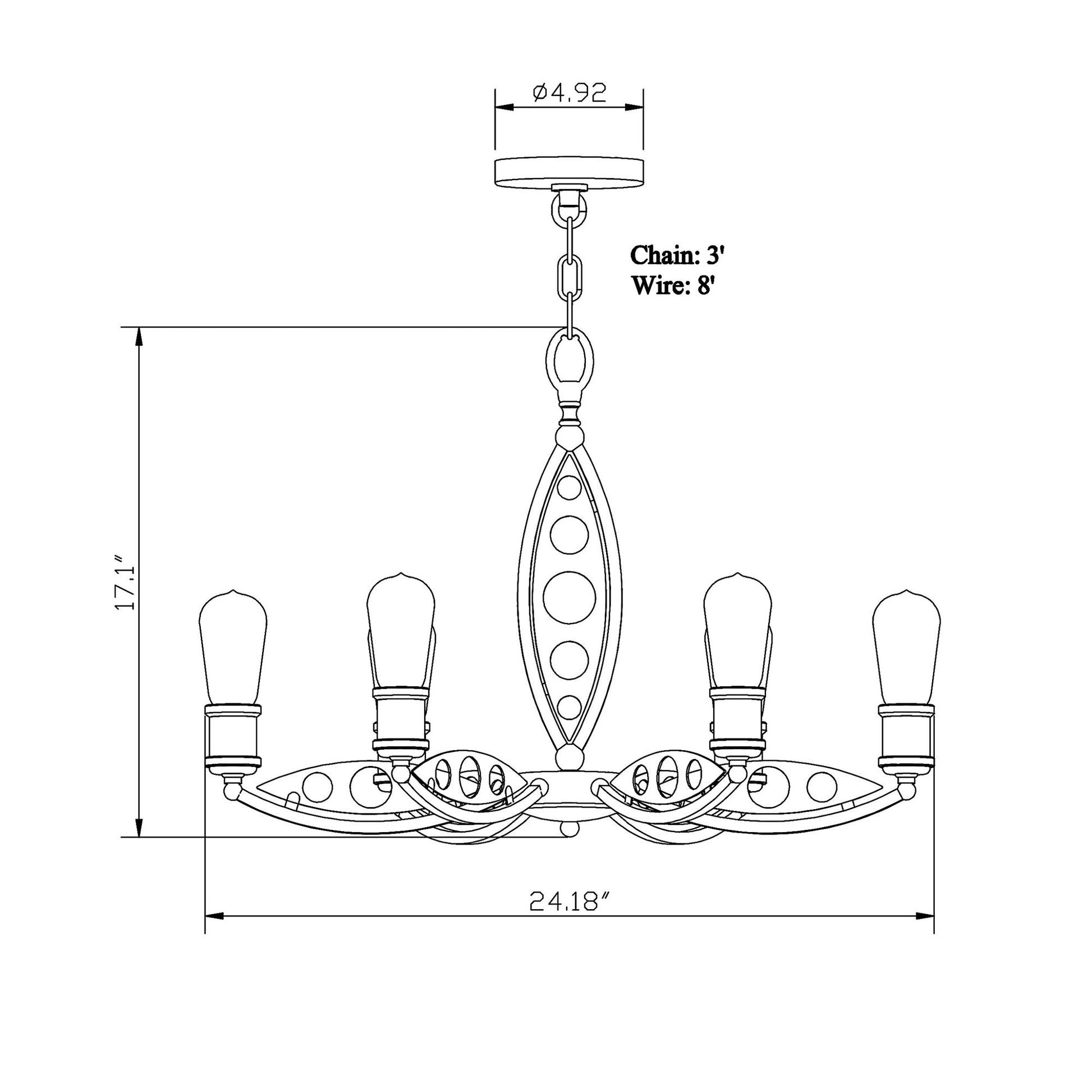 Forte Lighting Essy 24" 6-Light Steel Bare Bulb Chandelier In Antique Bronze Finish