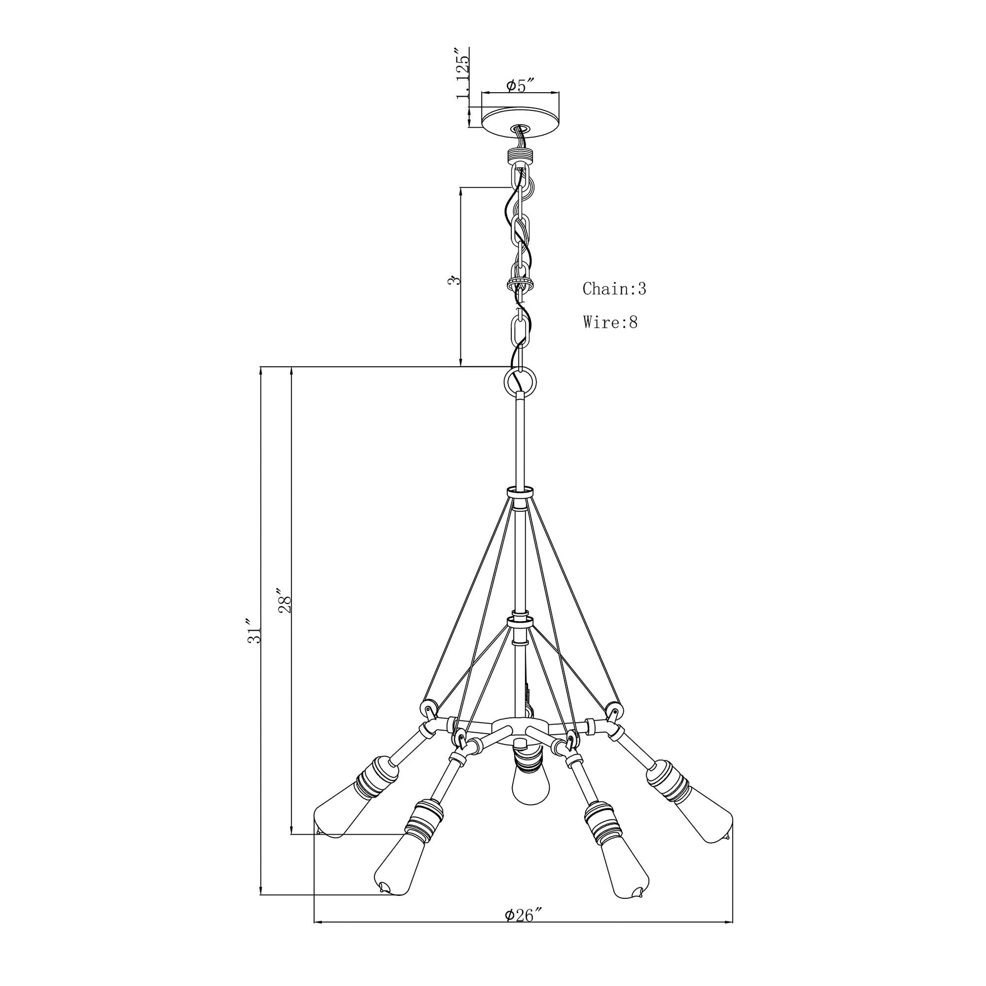 Forte Lighting Essy 26" 5-Light Steel Bare Bulb Chandelier In Antique Bronze Finish