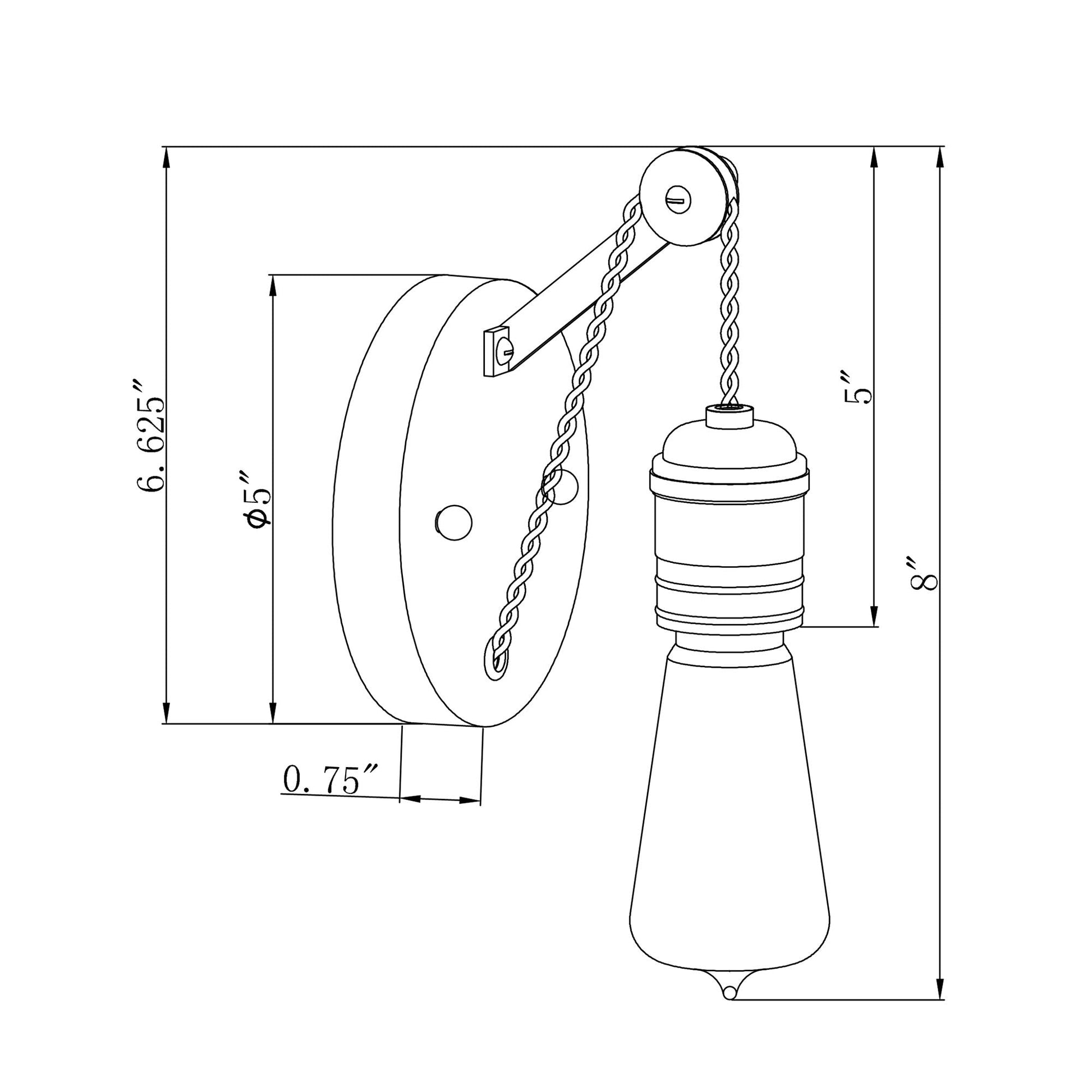 Forte Lighting Essy 5" Steel Bare Bulb Wall Sconce In Antique Bronze Finish