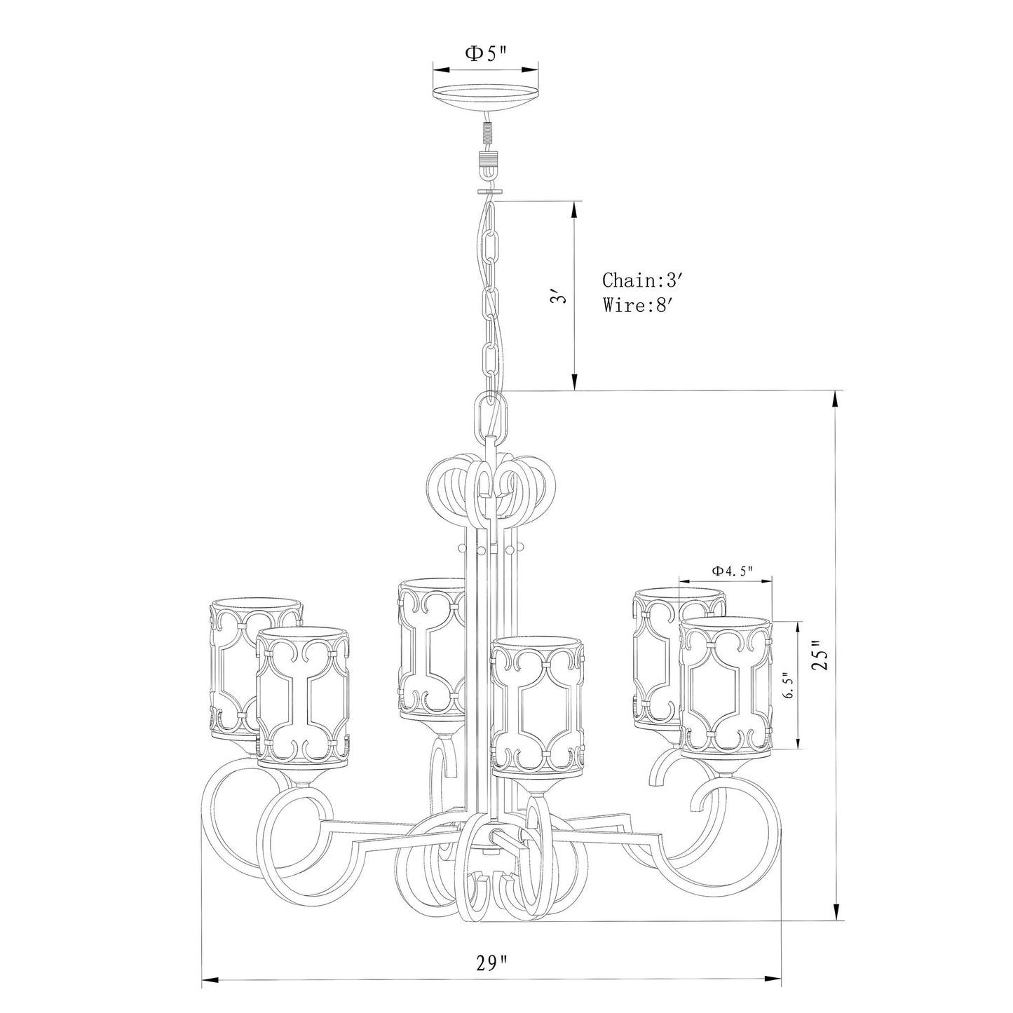 Forte Lighting Ezra 29" 6-Light Steel Antique Bronze Chandelier With White Linen Glass Shades