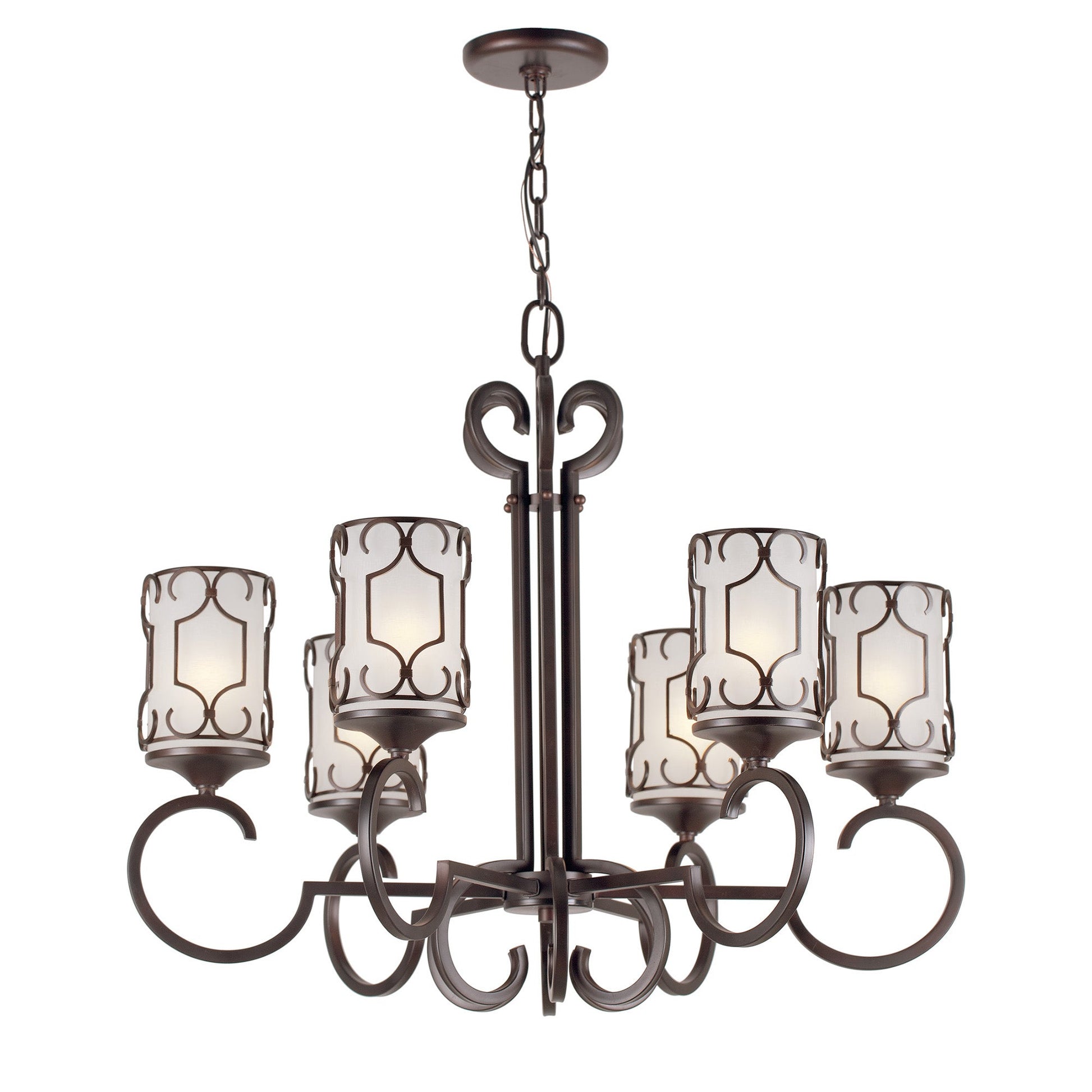 Forte Lighting Ezra 29" 6-Light Steel Antique Bronze Chandelier With White Linen Glass Shades