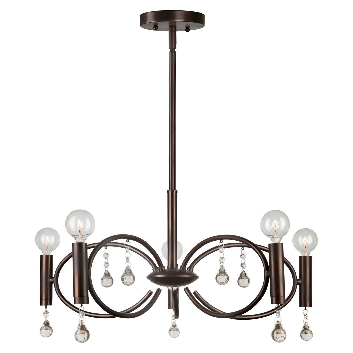 Forte Lighting Falco 22" 5-Light Steel Bare Bulb Chandelier In Antique Bronze Finish