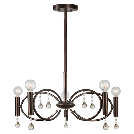 Forte Lighting Falco 22" 5-Light Steel Bare Bulb Chandelier In Antique Bronze Finish