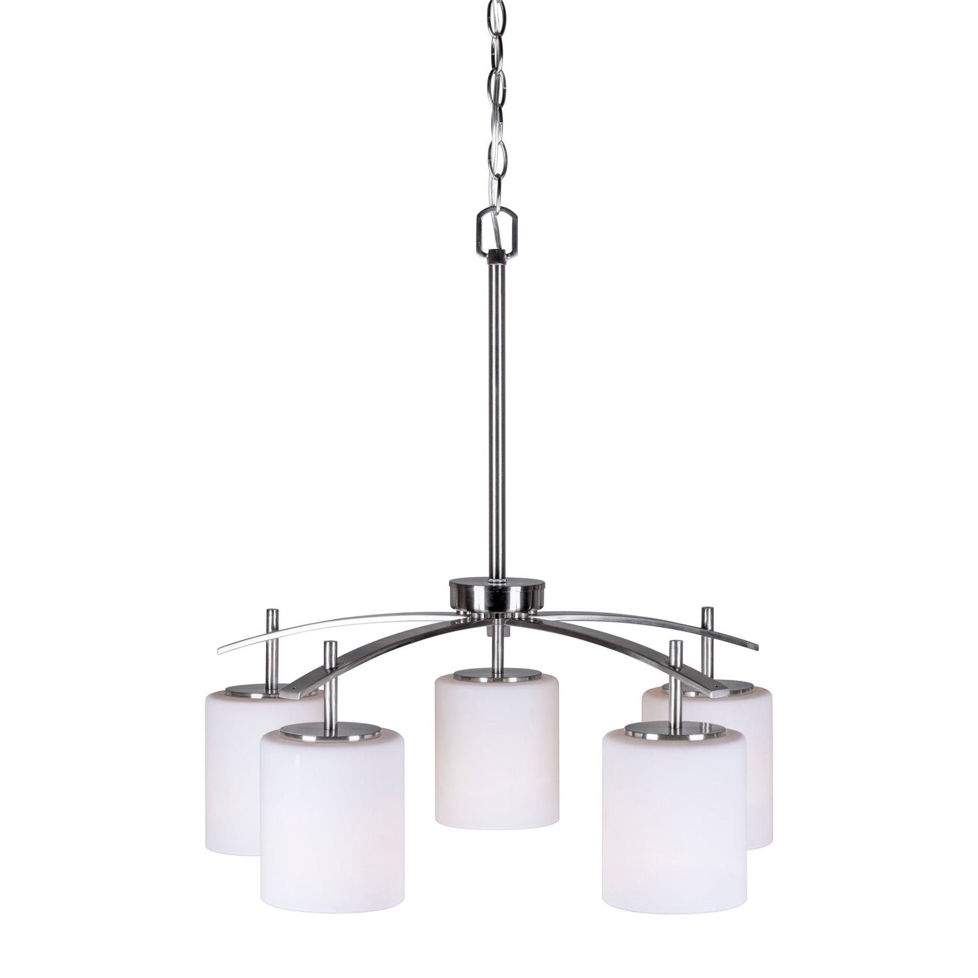 Forte Lighting Faya 22" 5-Light Steel Brushed Nickel Chandelier With White Linen Glass Shades