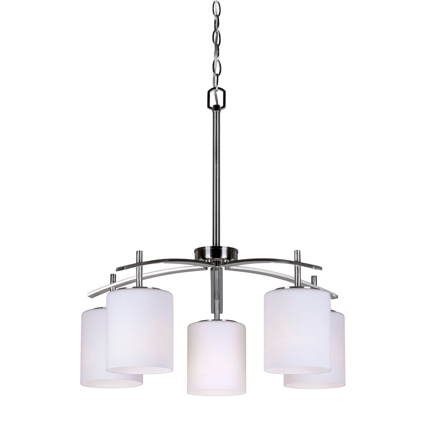 Forte Lighting Faya 22" 5-Light Steel Brushed Nickel Chandelier With White Linen Glass Shades