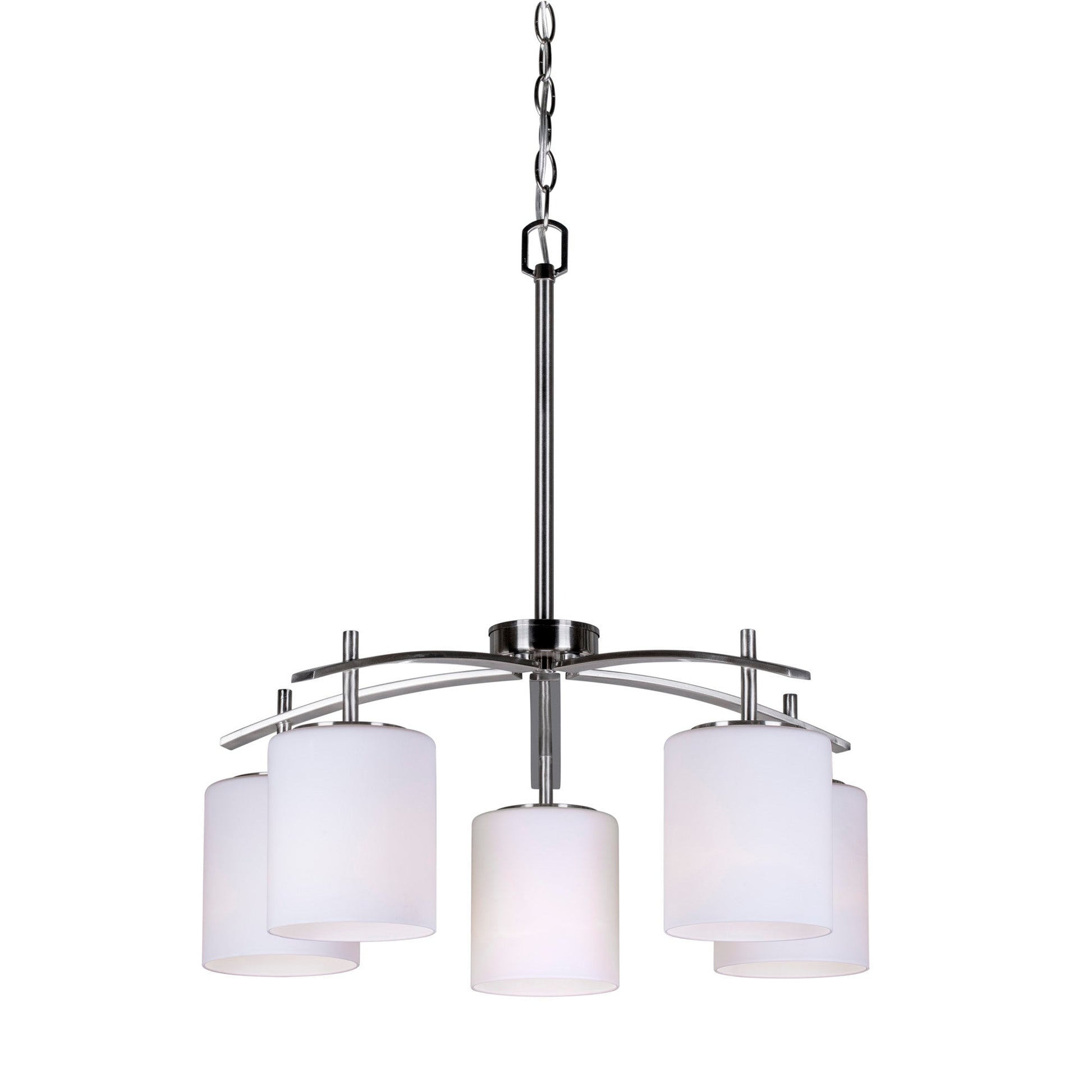 Forte Lighting Faya 22" 5-Light Steel Brushed Nickel Chandelier With White Linen Glass Shades